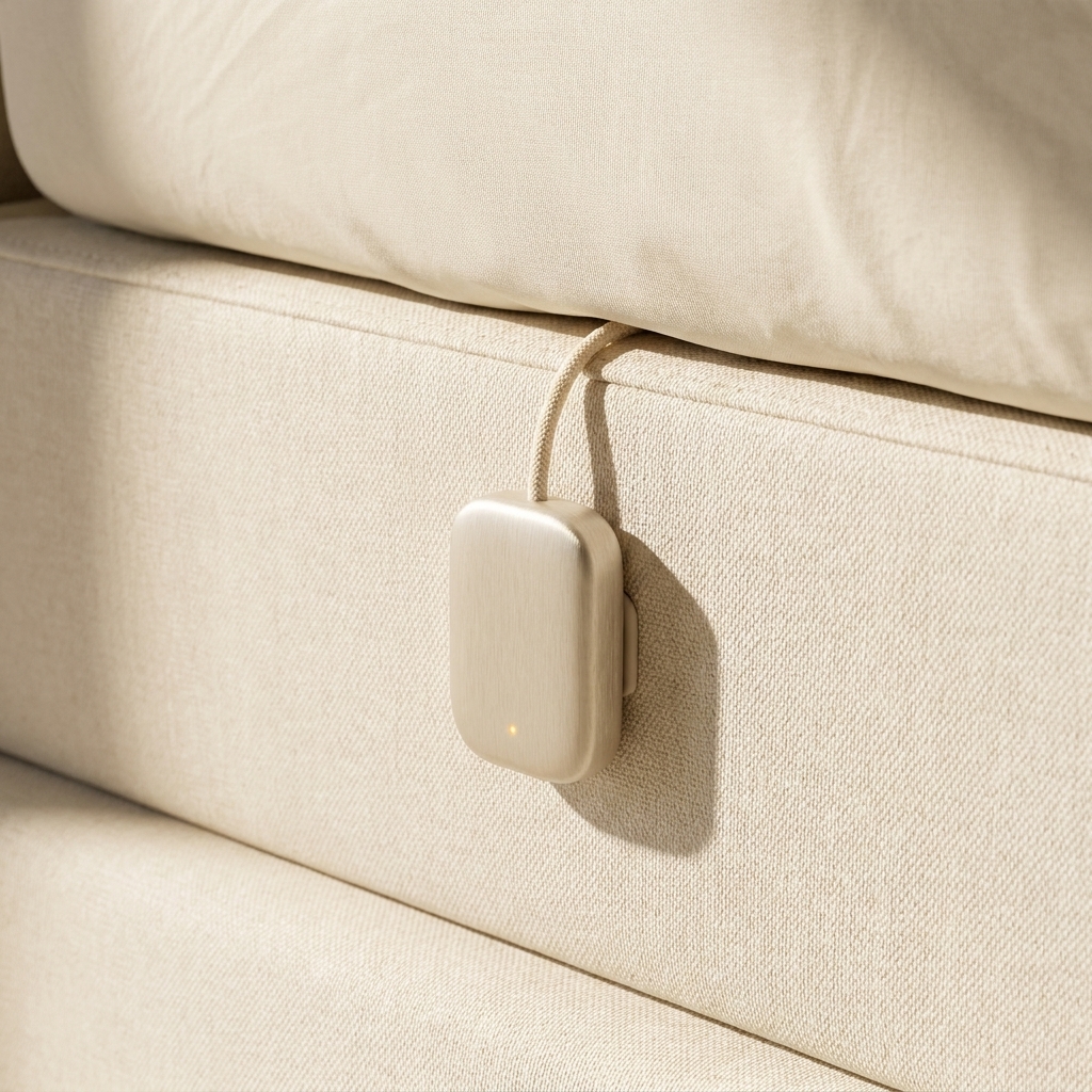 BedBouncer Link pebble sleep sensor attached to mattress edge